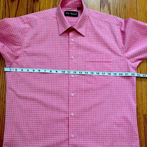 Men's Pink Red plaid button up short sleeve causal shirt - Picture 9 of 10